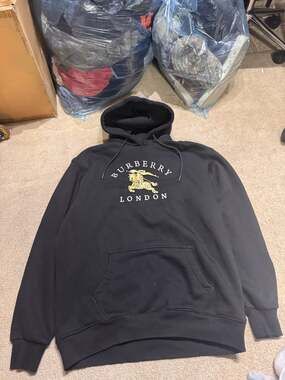 Burberry London Men's Black Cotton EKD Graphic Logo Hoodie Size XL-/2XL
